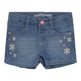 Denim Short with Daisy/Heart Embroidery - Denny's