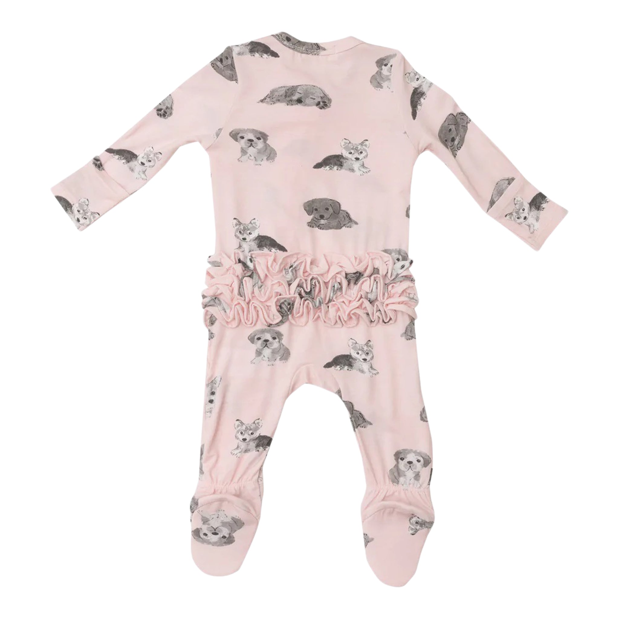 Pink Puppies Ruffle Zipper Footie - Denny's