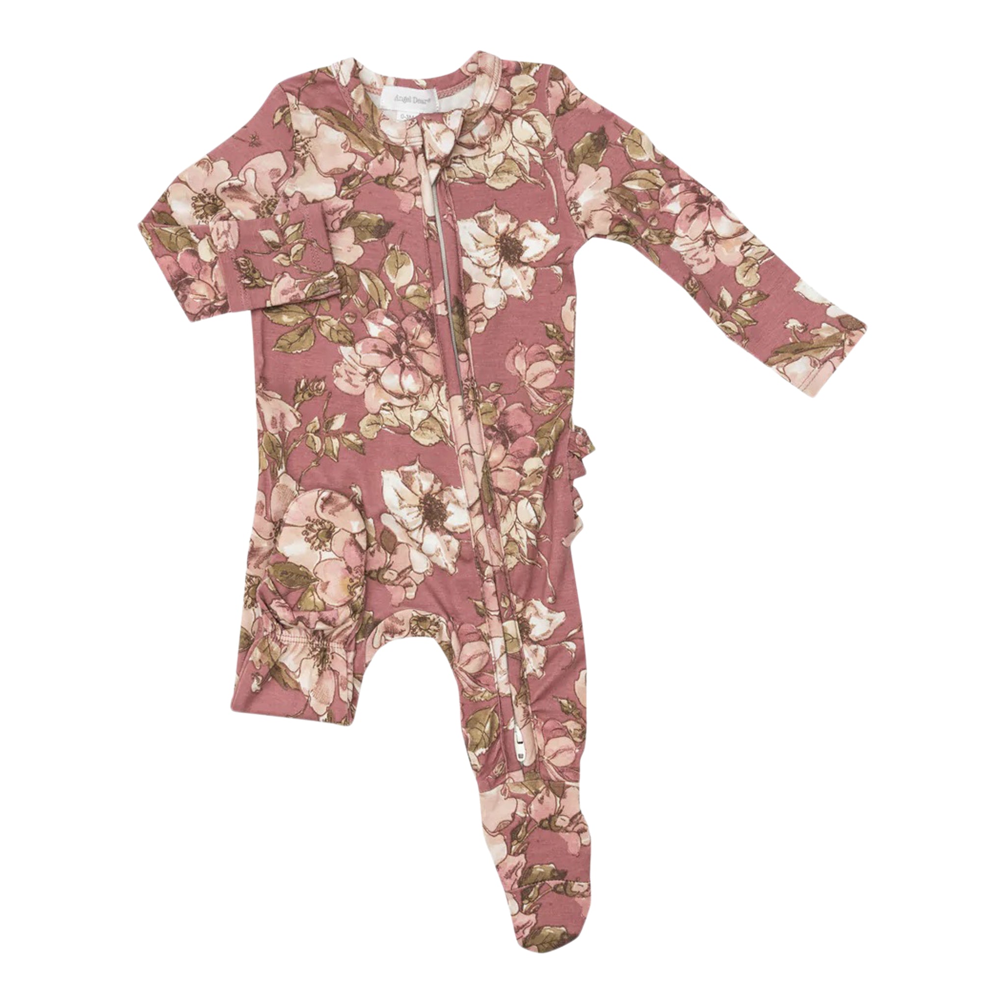 Woodrose Floral Ruffle Zipper Footie - Denny's