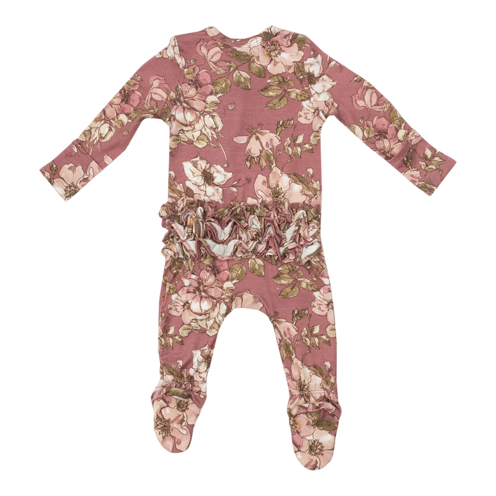 Woodrose Floral Ruffle Zipper Footie - Denny's