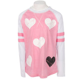 Long Sleeve Varsity Baseball Top with Hearts - Denny's