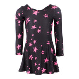 Long Sleeve Fit n Flare Dress with Neon Pink Stars - Denny's