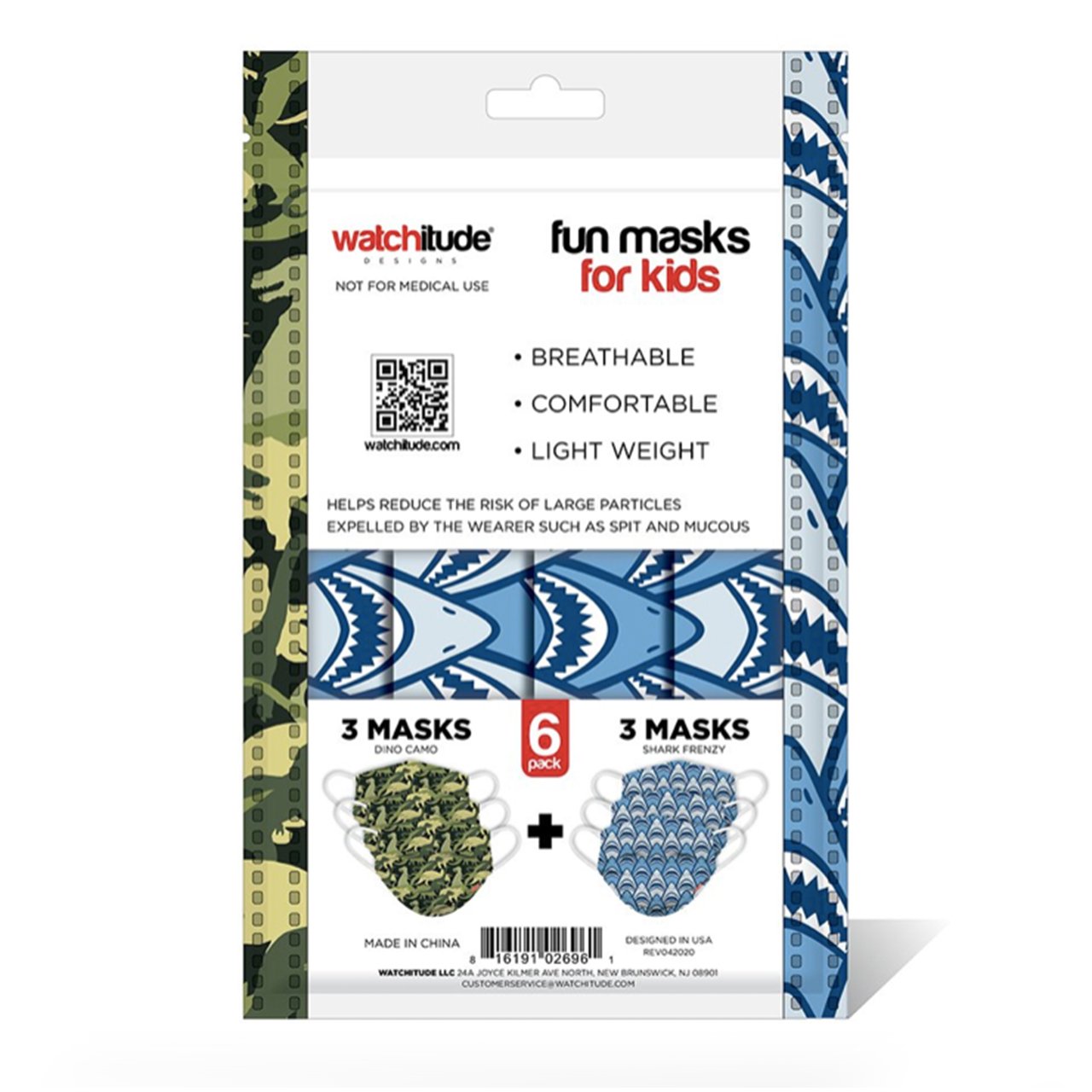 Camo Dragons and Sharks 6pk Disposable Masks - Denny's