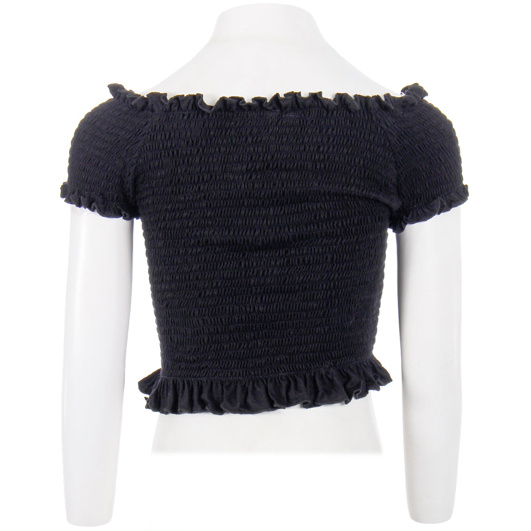 Short Sleeve Black Solid Smock Top - Denny's