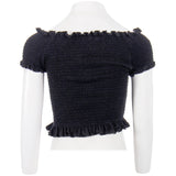 Short Sleeve Black Solid Smock Top - Denny's