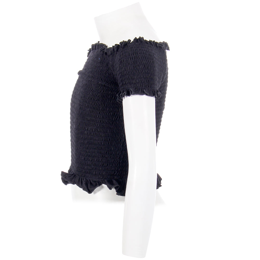 Short Sleeve Solid Off The Shoulder Smock Top - Denny's
