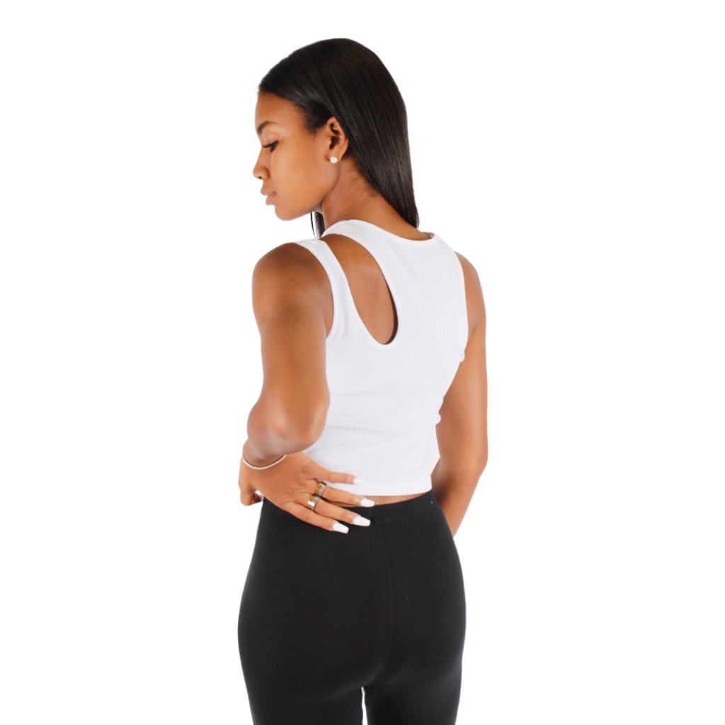 Sleeveless Ribbed Cut Out Tank - Denny's