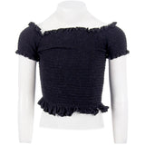 Short Sleeve Black Solid Smock Top - Denny's