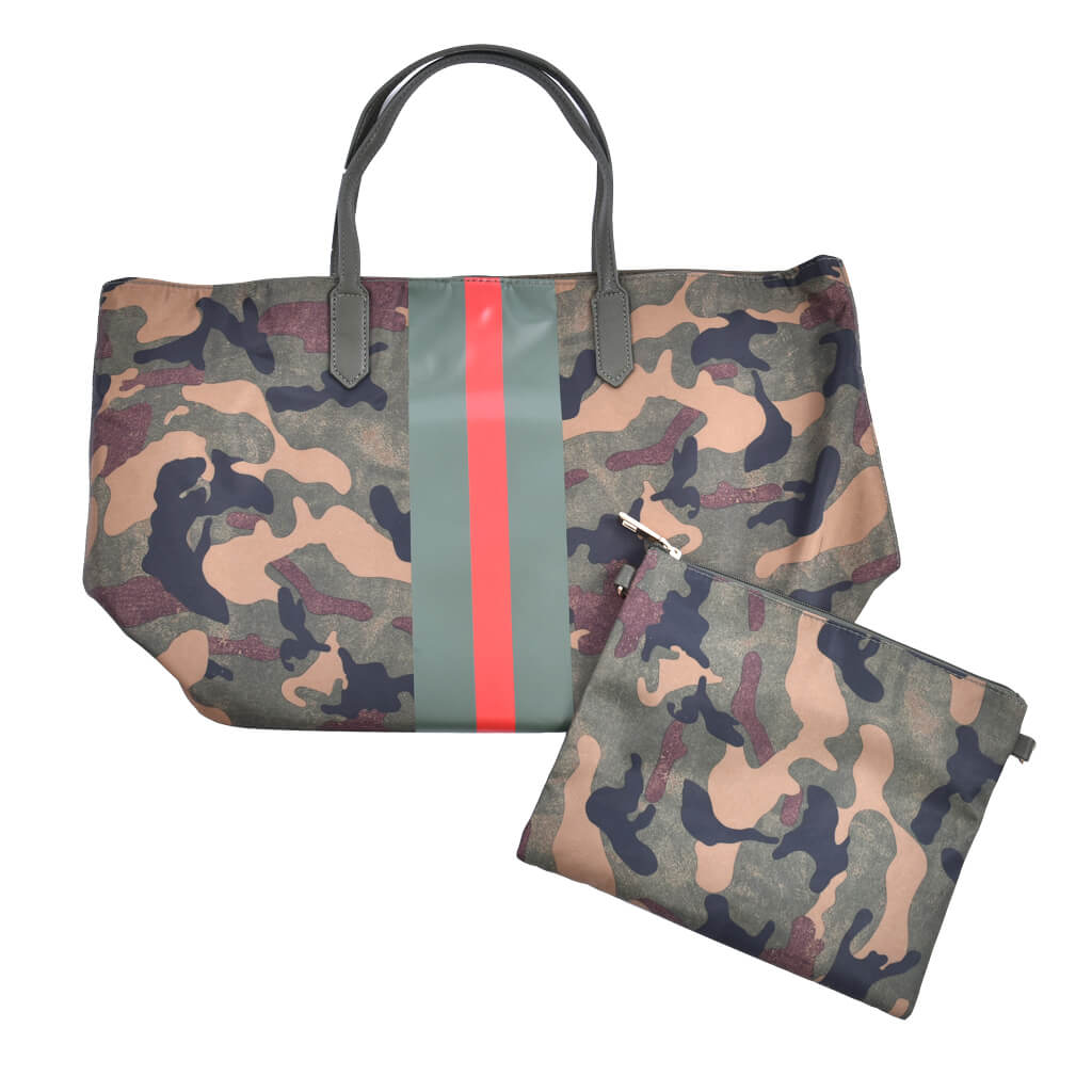 Green/Red Stripe Camo Tote - Denny's