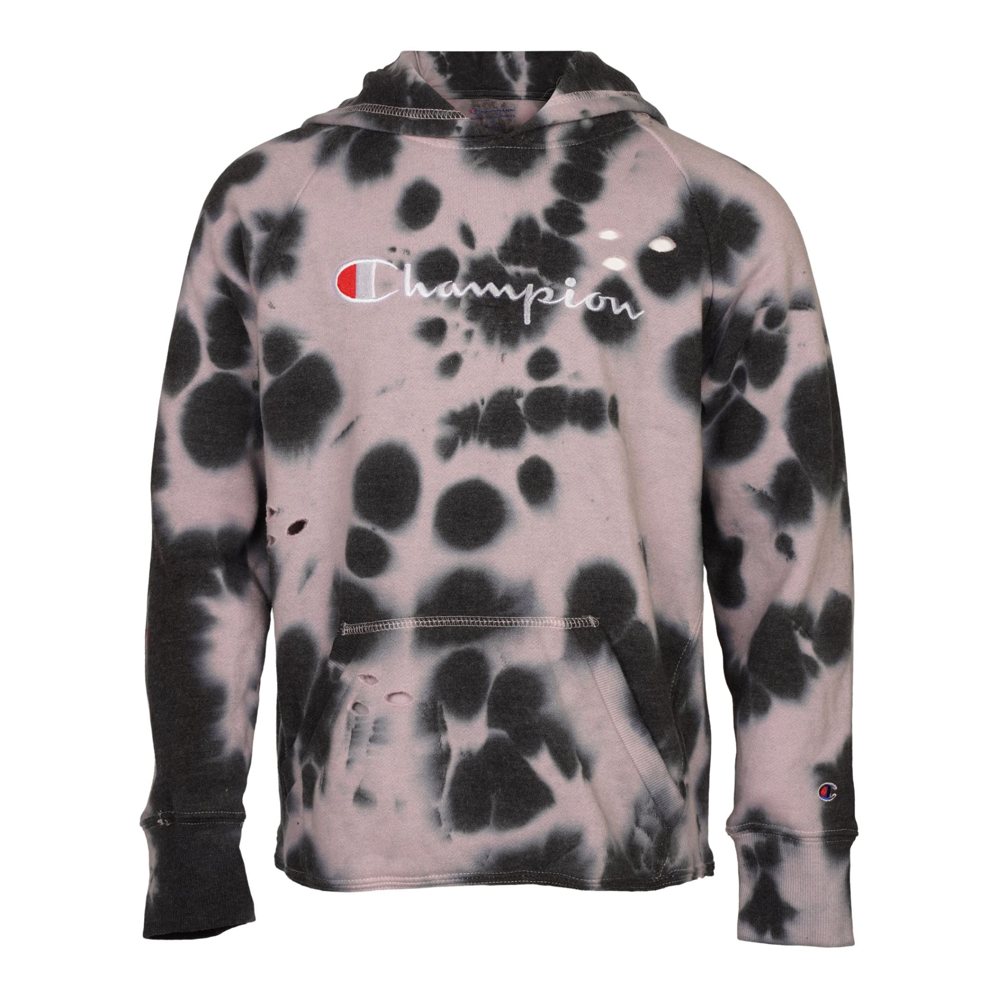 Black Tie Dye Distressed Hooded Sweatshirt - Denny's