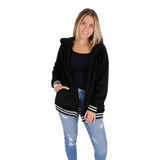 Stripe Band Fuzzy Open Cardigan - Denny's