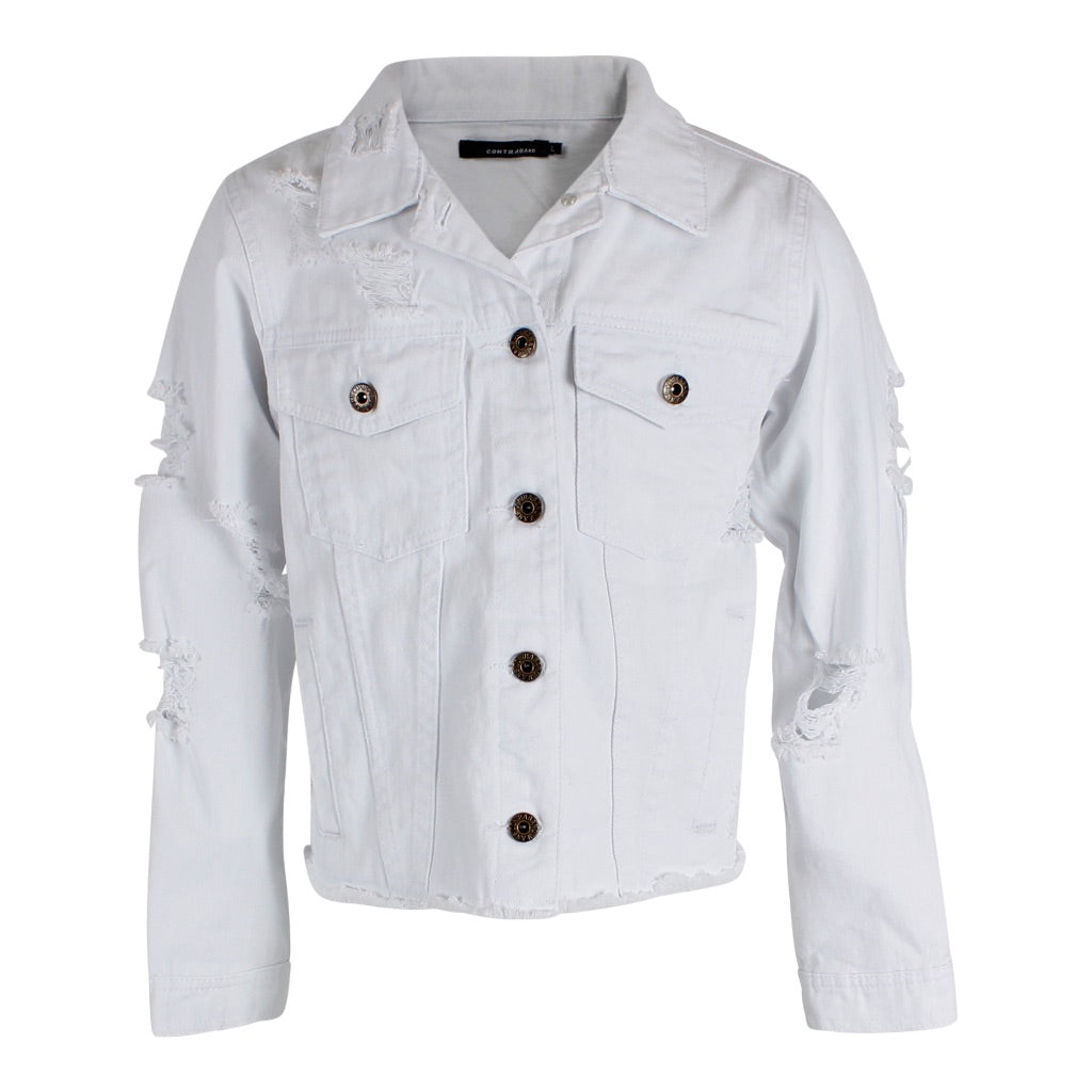 White Denim Jkt w Destruction - Denny's