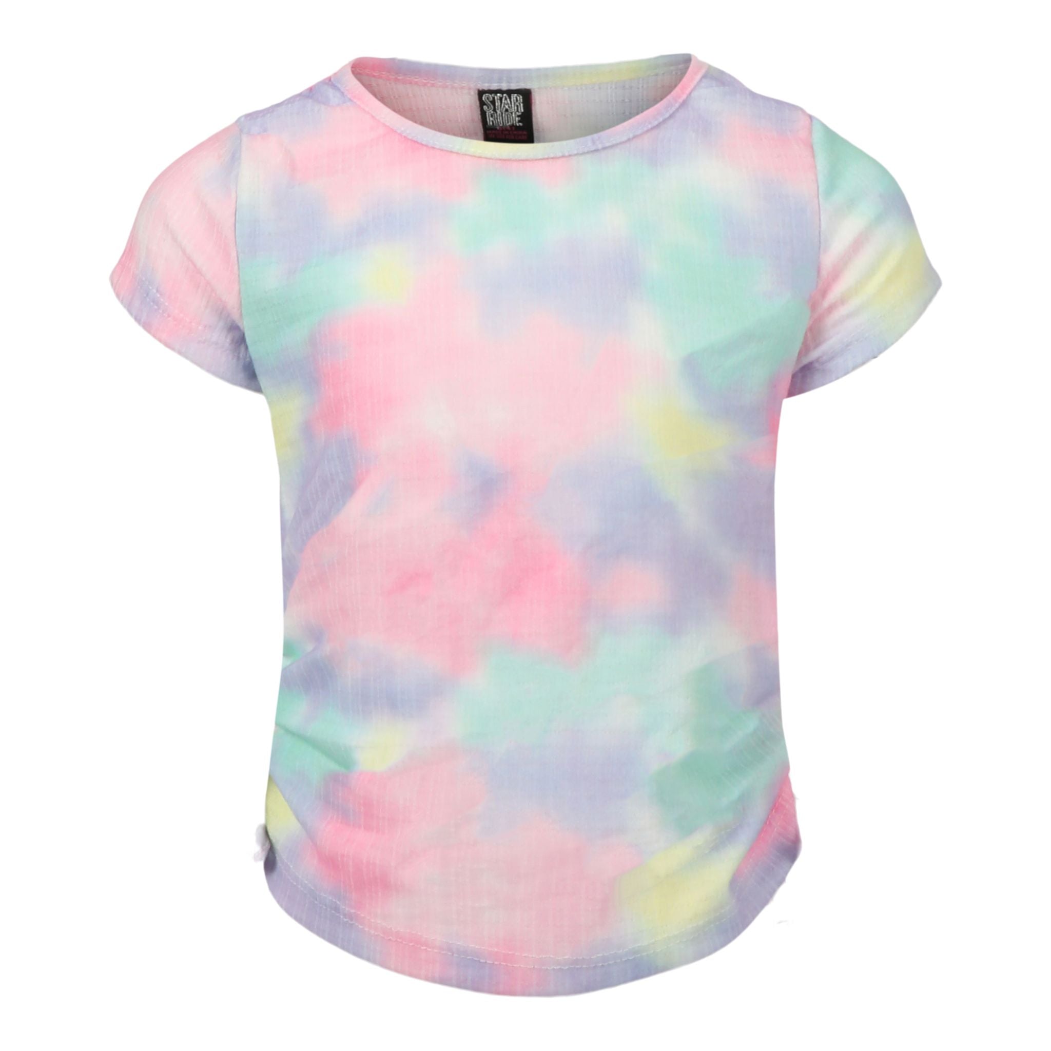 Short Sleeve Waffle Side Cinched Tie Dye Top - Denny's