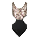 Leopard & Black Bottom Cut Out 1pc Bathingsuit - Denny's