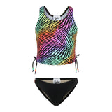 2pc Beaded Cinch Sides Zebra Tankini - Denny's