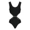 1pc Rib Cut Out Silver Trim Bathing Suit - Denny's
