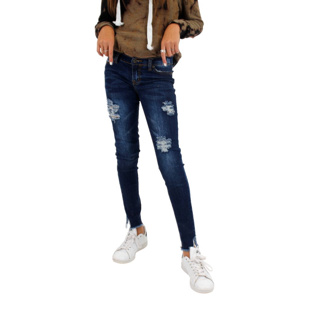 Destructed Denim Jean with Cut Out Bottom - Denny's