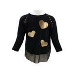 Long Sleeve Black Tee with Gold Hearts - Denny's