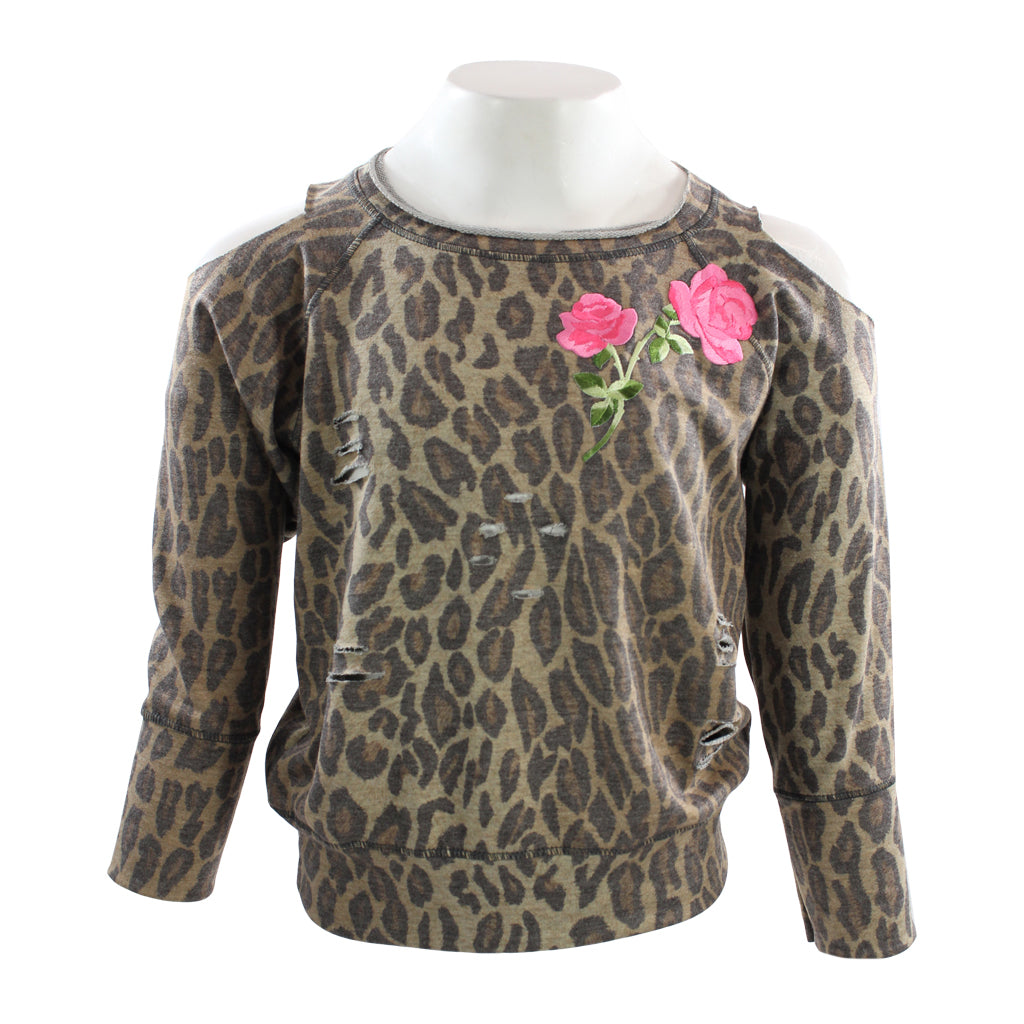 Leopard Sweatshirt with Pink Flower - Denny's