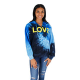 Blue Tie Dye Hoodie with Neon Love - Denny's