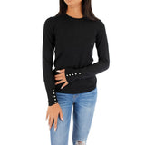 Crew Sweater with Pearl Cuffs - Denny's