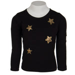 Long Sleeve Black Tee with Gold Stars - Denny's