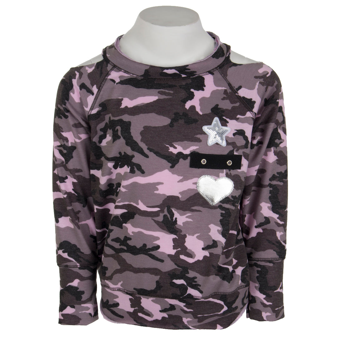 Cold Shoulder Camo Sweatshirt - Denny's