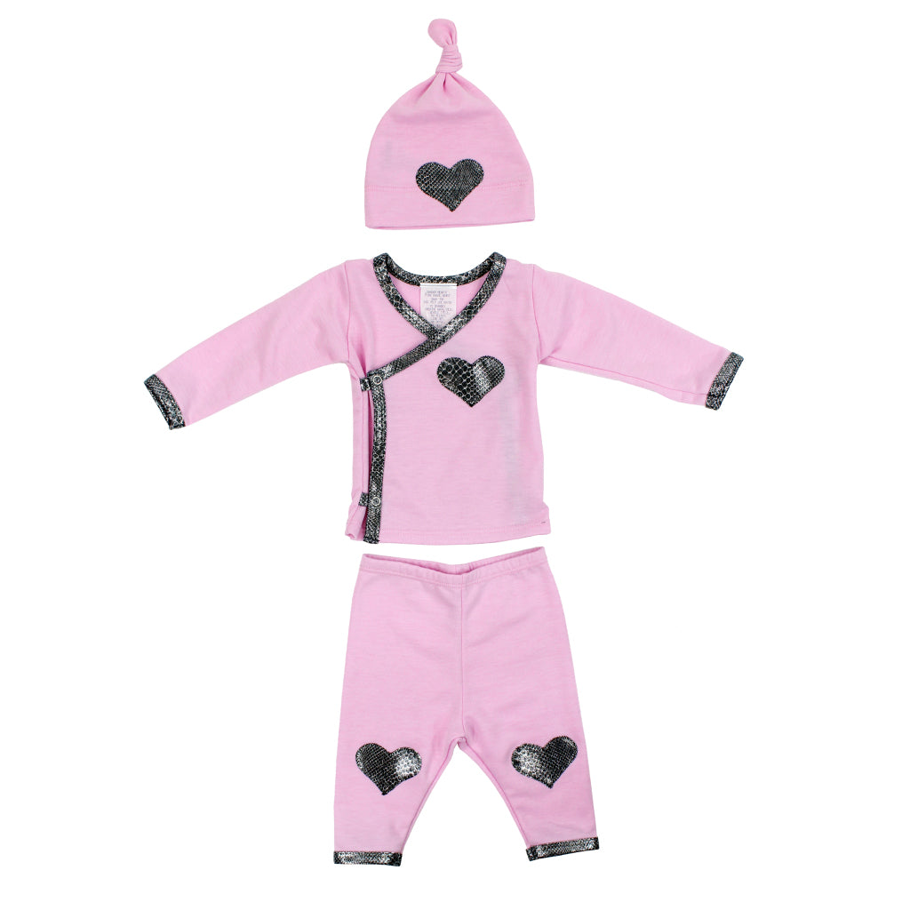 3pc Set Pink with Snakeskin Heart - Denny's