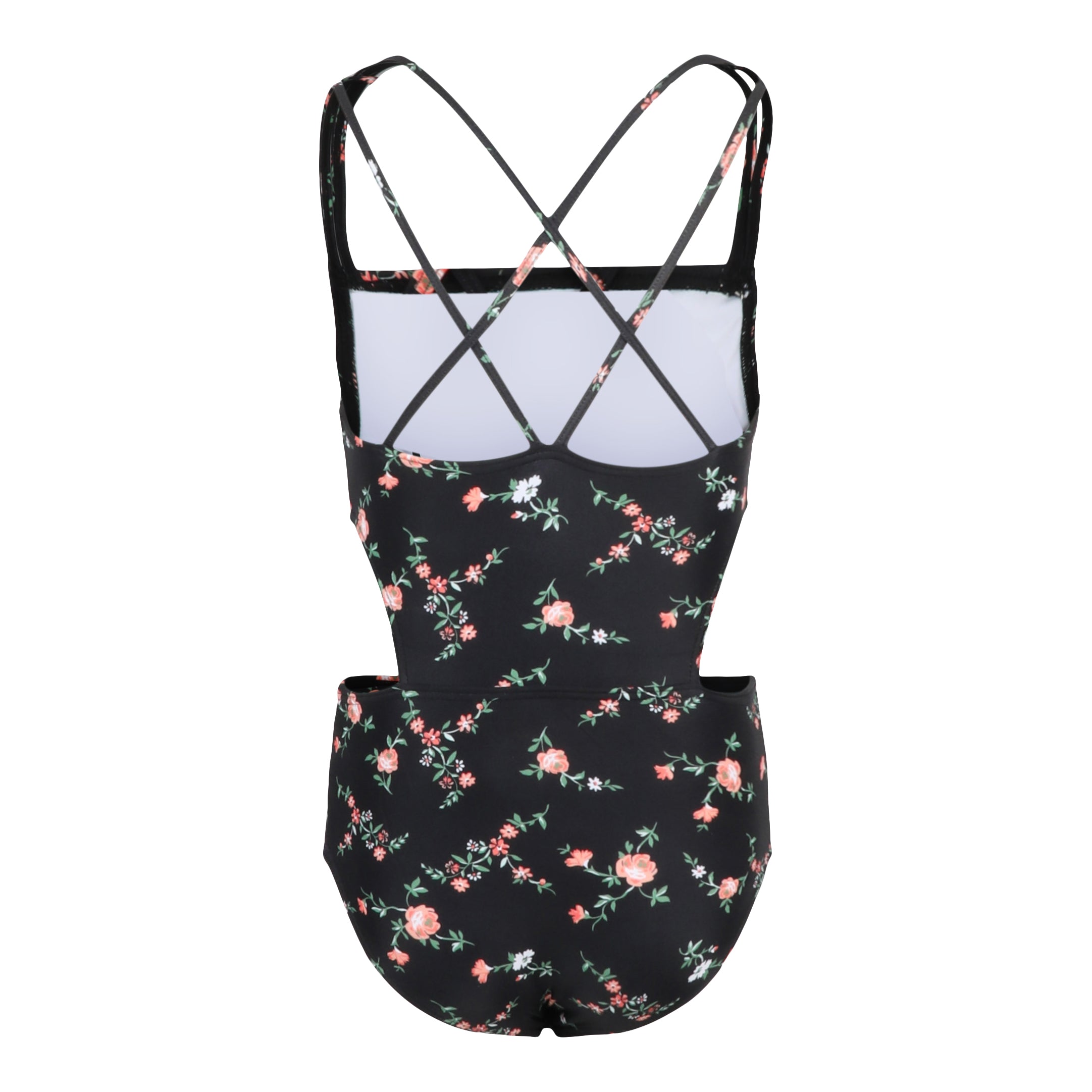 1pc Cut Out Sides Rose Garden Bathing Suit - Denny's