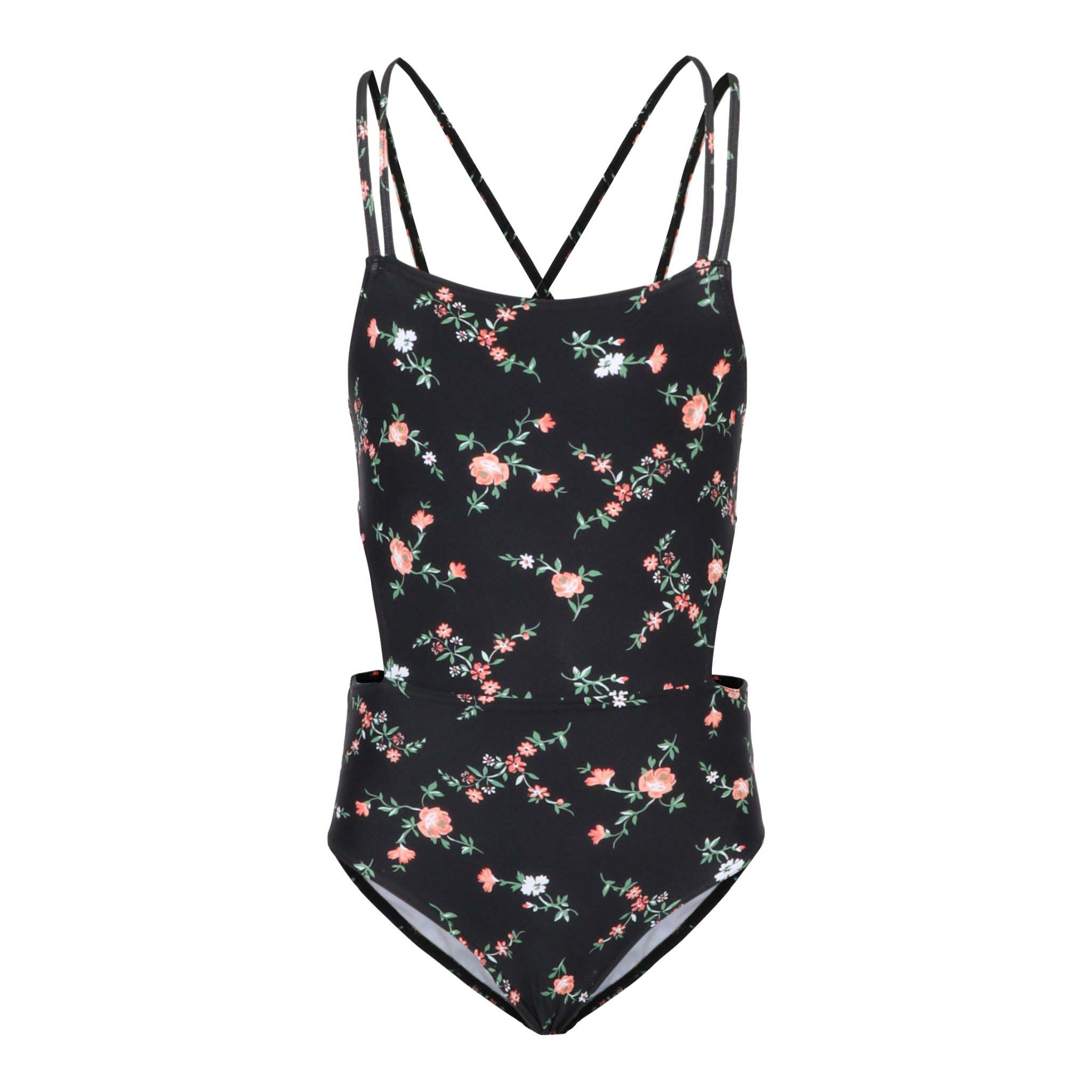 1pc Cut Out Sides Rose Garden Bathing Suit - Denny's