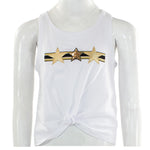 Tie Front Tank with Gold Stripe and Stars - Denny's