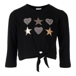 Long Sleeve Tie Front with Star & Heart Foil Patches - Denny's