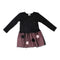 Long Sleeve Mesh Bottom Dress with Pink Underlay and Pink Scattered Sones and Rossettes - Denny's