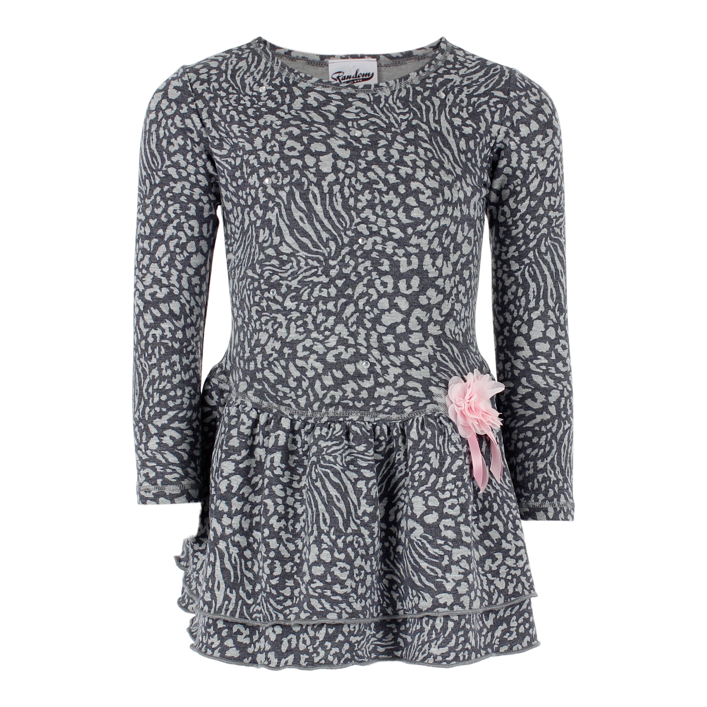 Leopard Ruffle Bottom Dress with Pink Rosette - Denny's