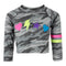 Long Sleeve Cropped Camo Sweatshirt with Neon Appliques - Denny's