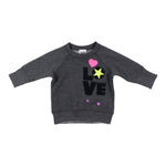 Long Sleeve Raw Band Sweatshirt with Love and Neon Appliques - Denny's