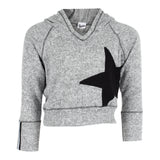 Long Sleeve Cropped Hacci Hoody with Athletic Stripe & Black Star - Denny's