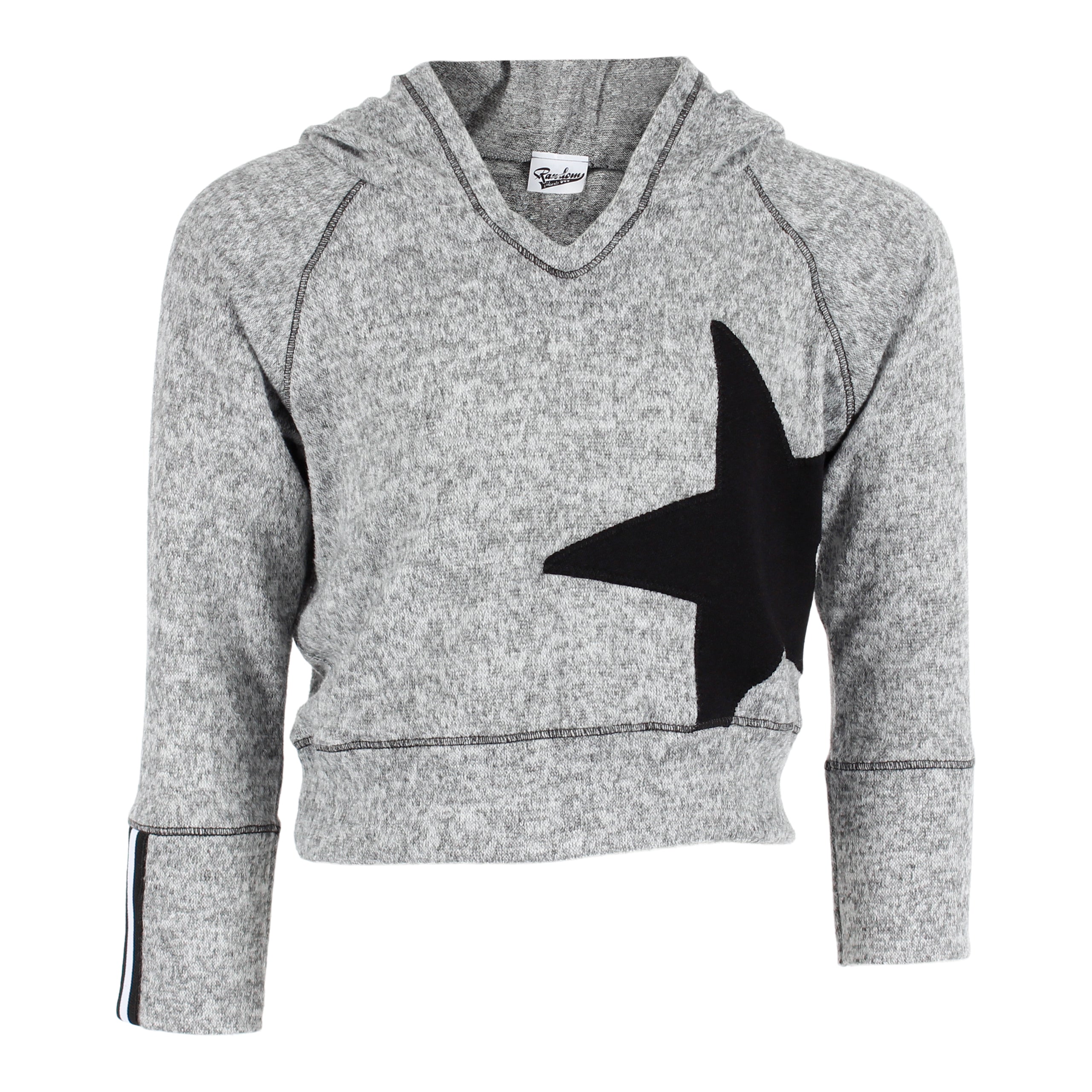 Long Sleeve Cropped Hacci Hoody with Athletic Stripe & Black Star - Denny's