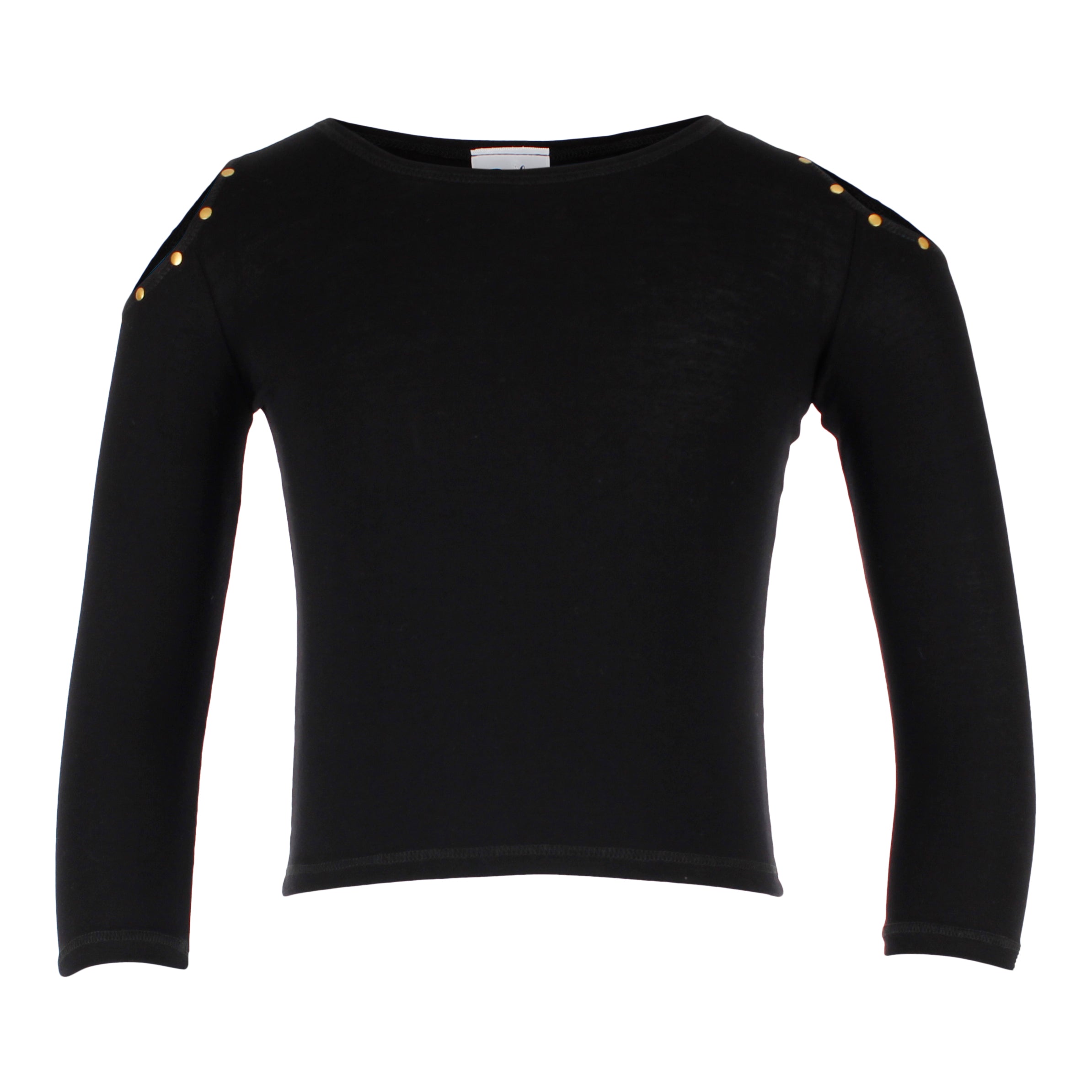 Long Sleeve Cold Shoulder Top with Gold Studs - Denny's