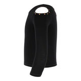 Long Sleeve Cold Shoulder Pewter Top Stones - Denny's