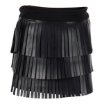 Pleather Skirt with Fringe Tiered - Denny's
