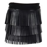Pleather Skirt with Fringe Tiered - Denny's