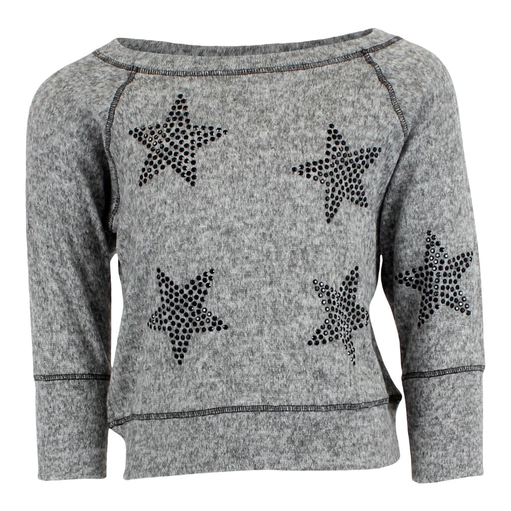 Long Sleeve Hacci Sweatshirt with Studded Stars - Denny's