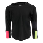 Long Sleeve Round Bottom Tunic Hoody with Neon Pink/Green Trim on Sleeves - Denny's