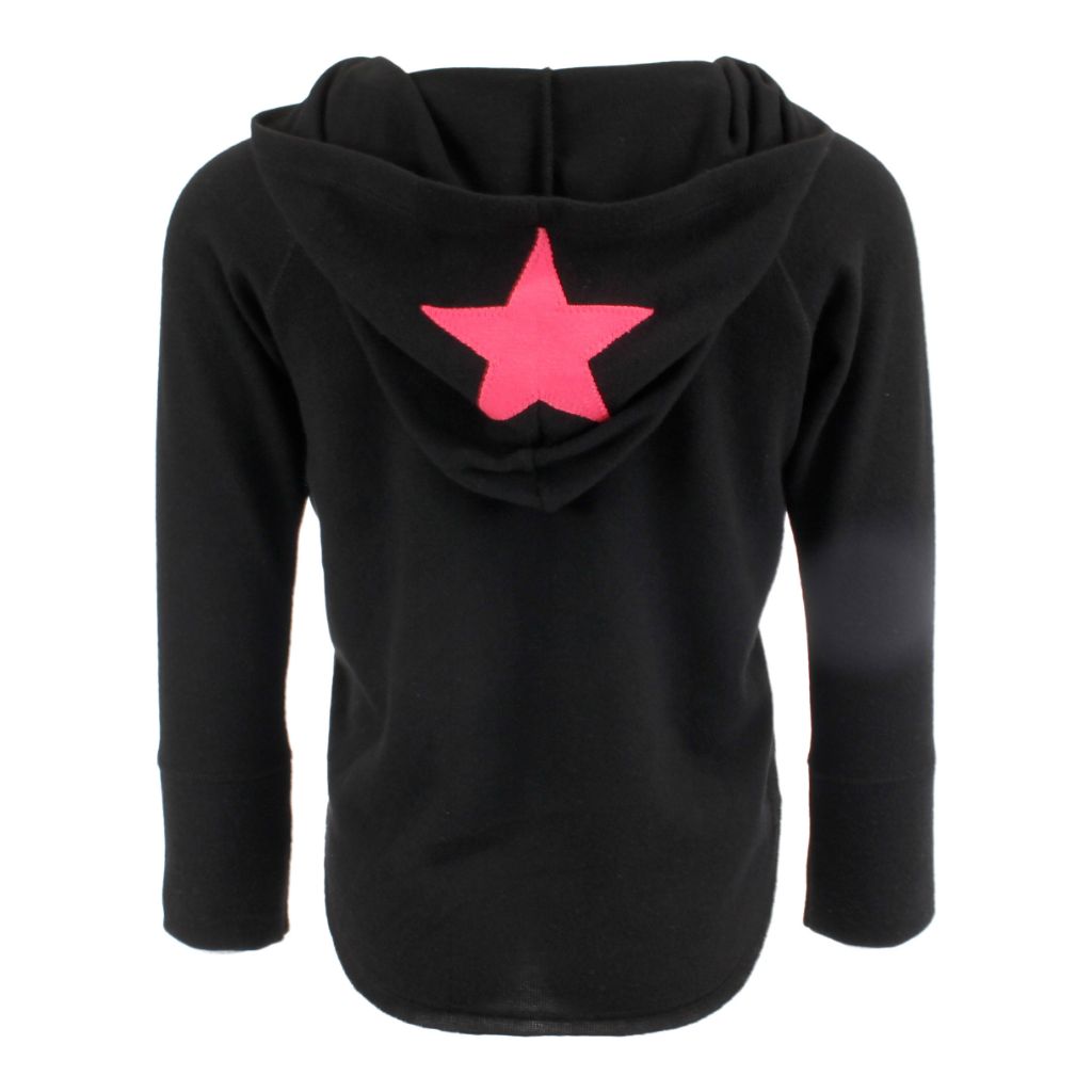 Long Sleeve Round Bottom Tunic Hoody with Neon Pink/Green Trim on Sleeves - Denny's