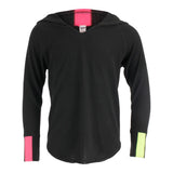 Long Sleeve Hacci Hoody with Neon Pink & Green On Hood & Sleeves - Denny's