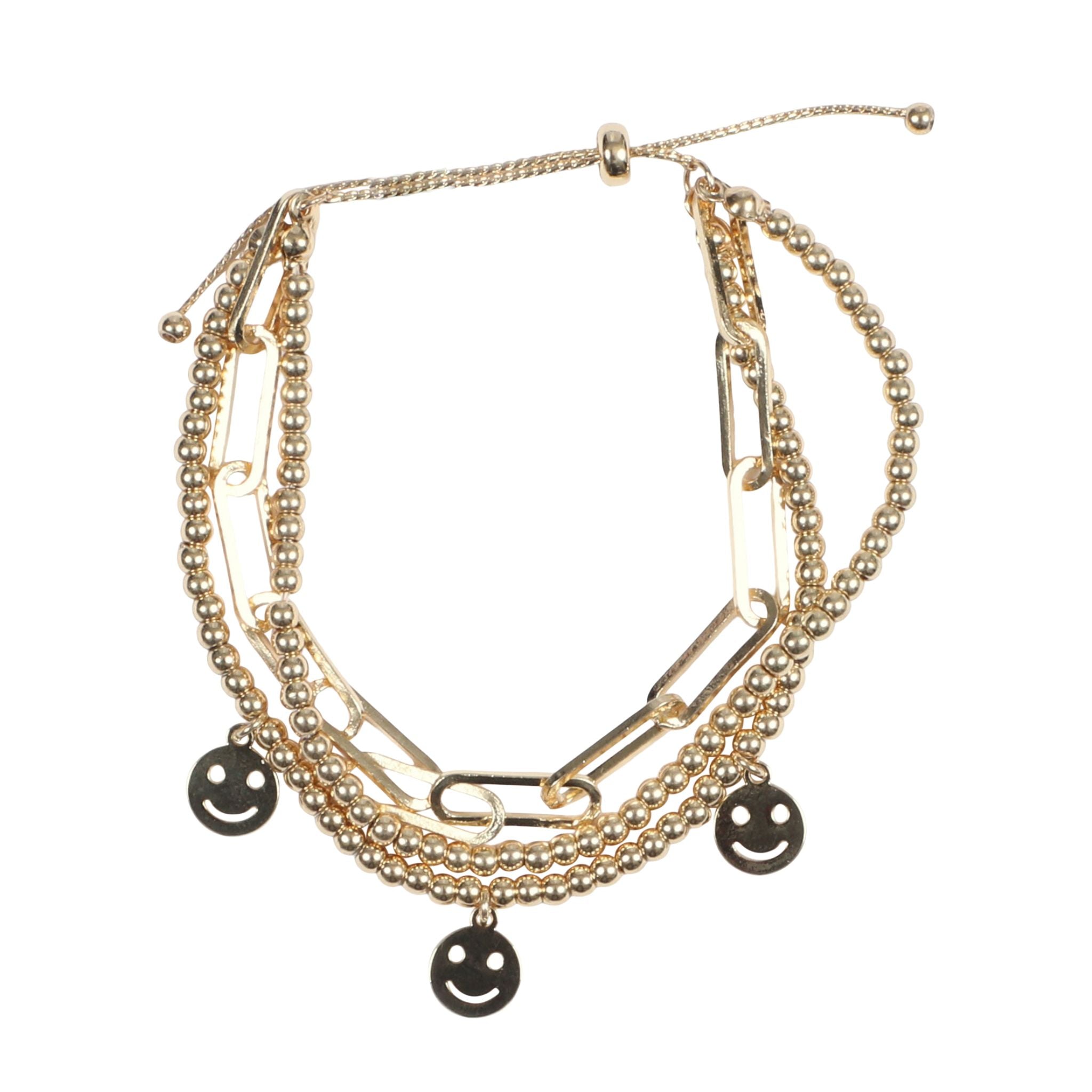 Gold Ball Paper Clip Smiley Bracelet - Denny's