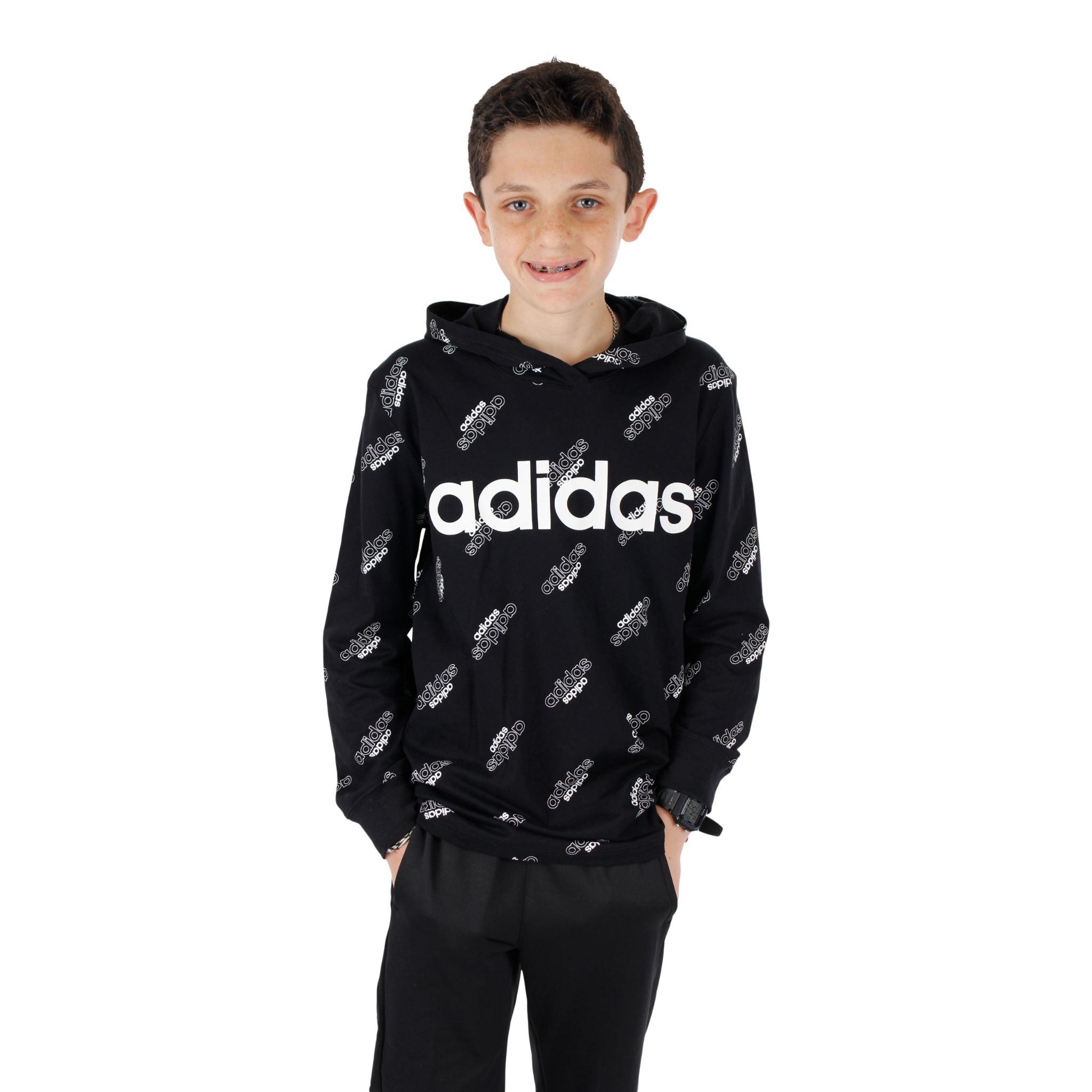 Hooded Print Linear Long Sleeve Tee - Denny's