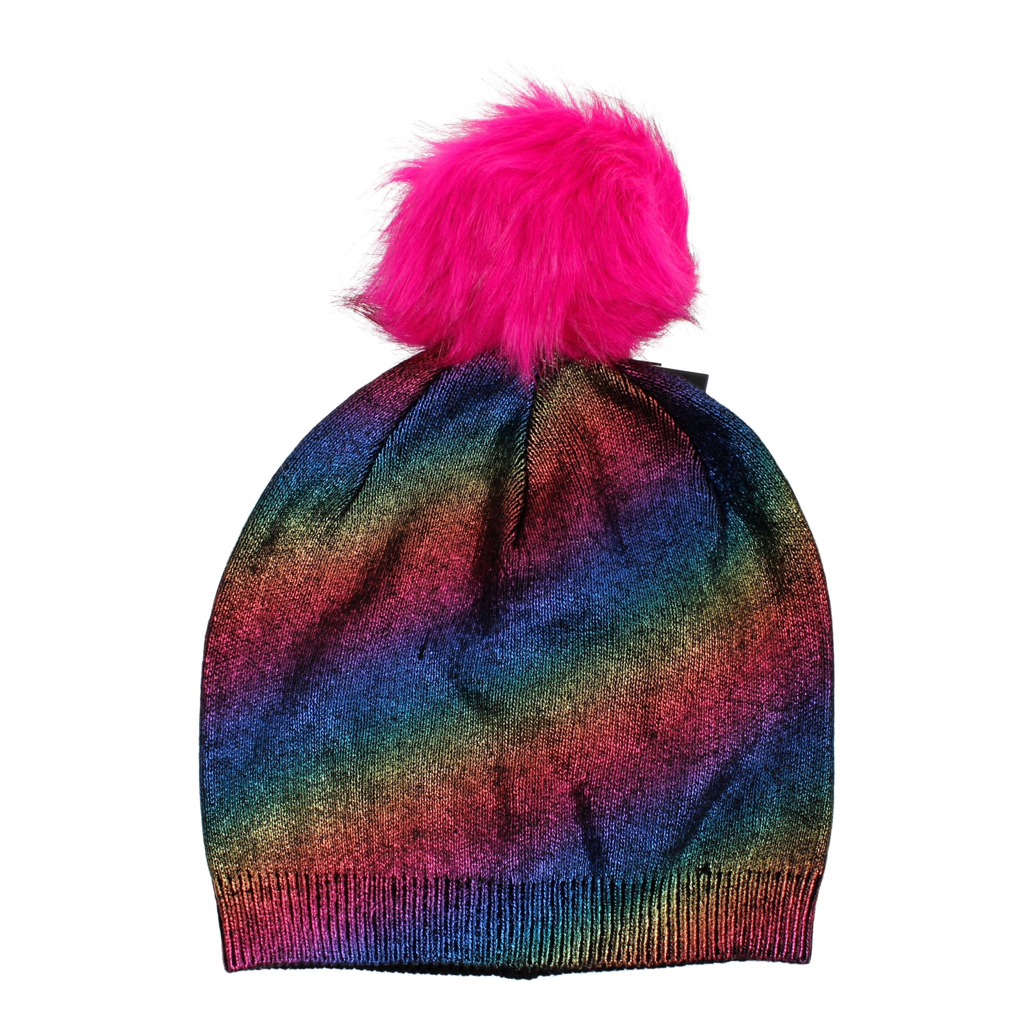 Adult Rainbow Foil Hat with Faux Pom - Fits Junior - Denny's