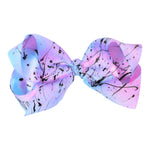 Airbrush Pink/Purple/Blue Black Splatter 4inch Bow Clip - Denny's